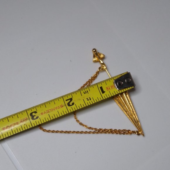 Vintage Closed Umbrella Metal Stickpin Brooch With Chains - Picture 15 of 15